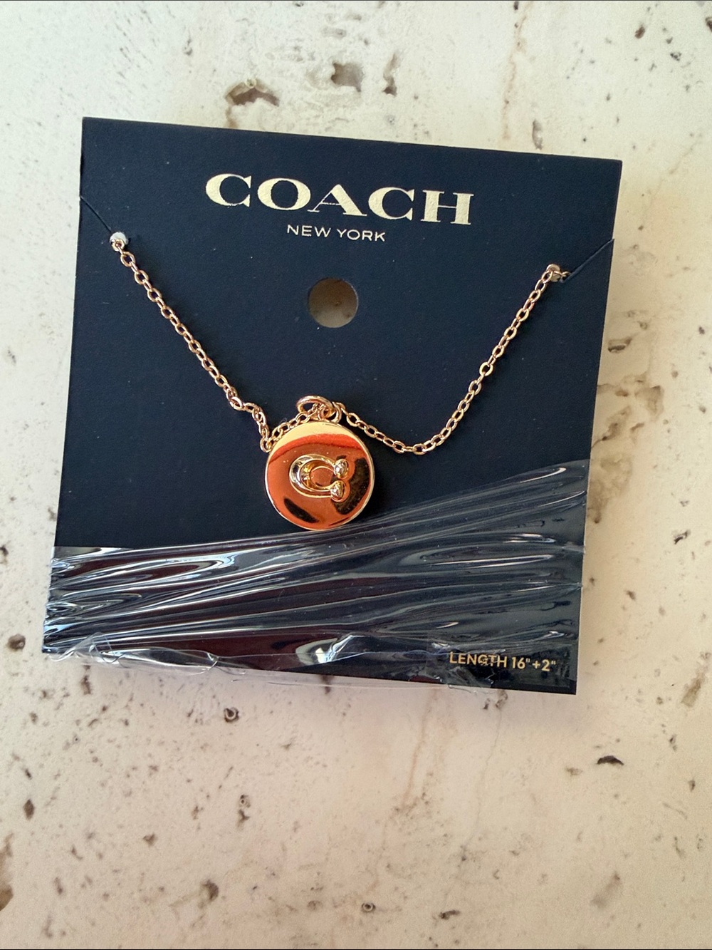 NIP Coach Gold Disc Pendant Necklace 16" with 2" extender and Micro charm